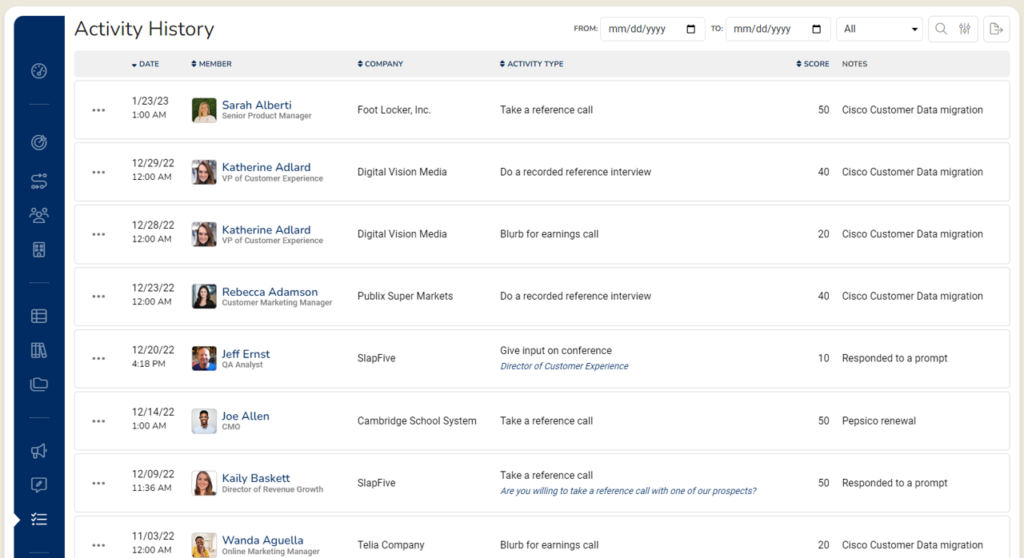 Customer Advocacy Software - recognize Recognize customers who perform activities that drive value to your company