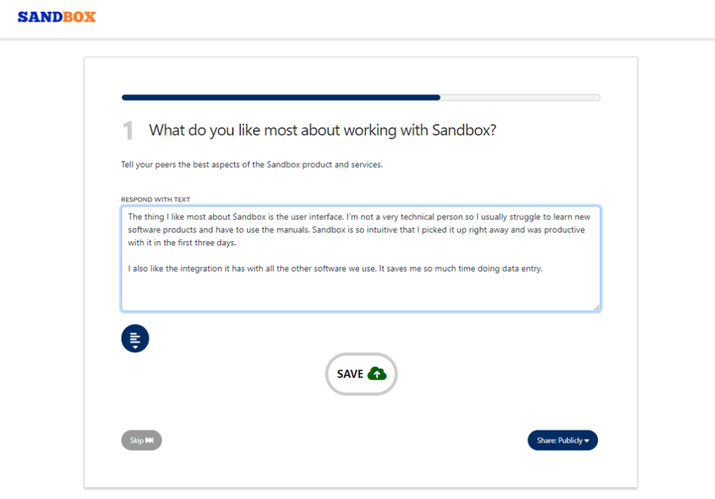 Peer review programs Make it easier for customers to write peer reviews by capturing their answers once