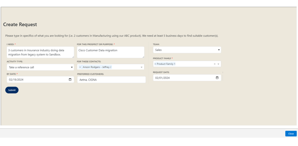 salesforce app - make requests and see status 2 Request references and see fulfillment status